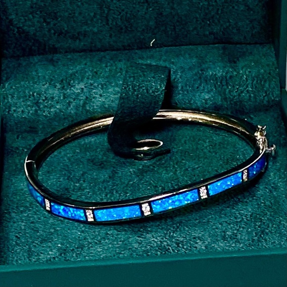 Natural Opal and lab diamonds gemstones set in rhodium plated SS bracelet - Picture 14 of 16